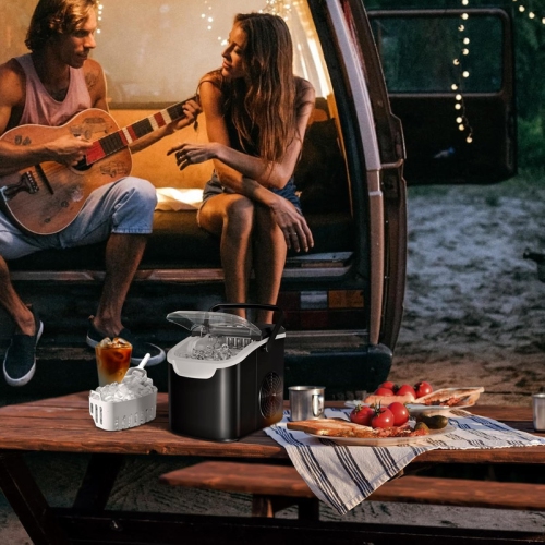 Antarctic Star 26lb/24H Portable Ice Maker, Countertop Machine with Handle, 6-Min Bullet Ice, 2 Sizes, Self-Cleaning, Scoop & Basket, Perfect for