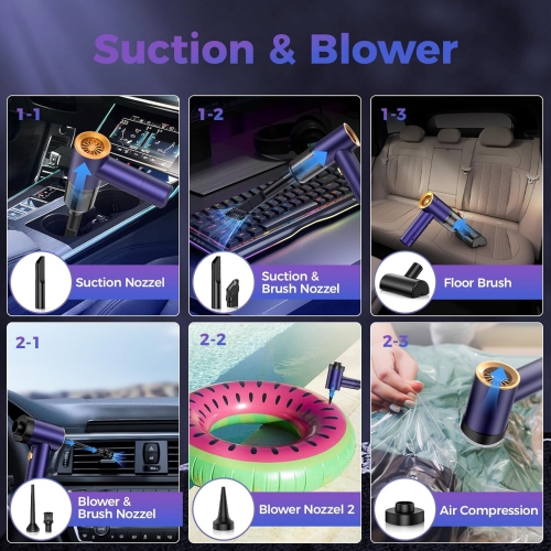 NIERBO 18000PA High Power Handheld Vacuum Cordless with Brushless Motor, 7 in 1 Mini Car Vacuum Cordless Powerful Rechargeable AirDuster/Blower for