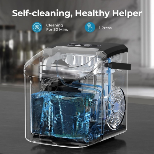 Antarctic Star 26lb/24H Portable Ice Maker, Countertop with Handle, 6-Min Bullet Ice, 2 Sizes, Self-Cleaning, Scoop & Basket, Ideal for Home,