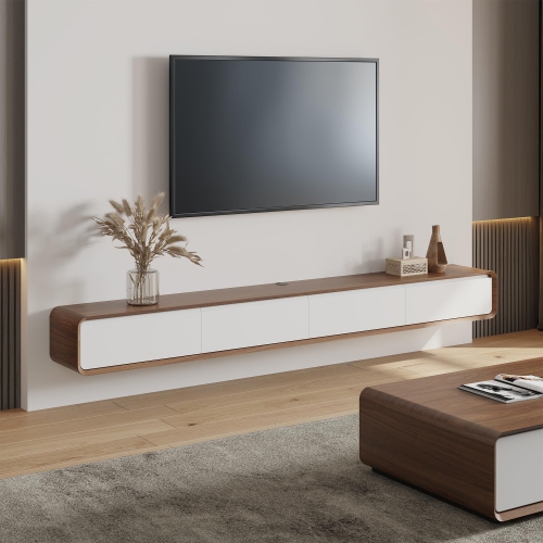 POVISON 95" floating TV stand - Wood and White