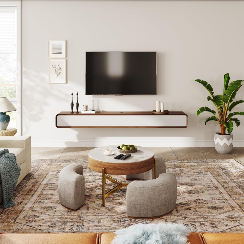 POVISON 95" floating TV stand - Wood and White