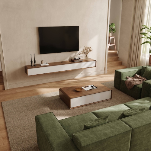 POVISON 95" floating TV stand - Wood and White