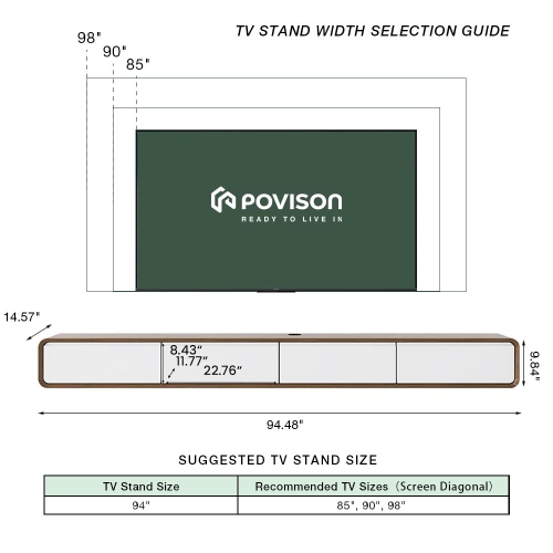 POVISON 95" floating TV stand - Wood and White