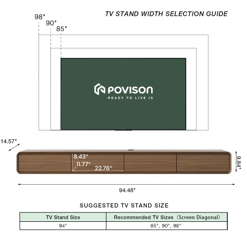 POVISON 95" floating TV stand - Wood