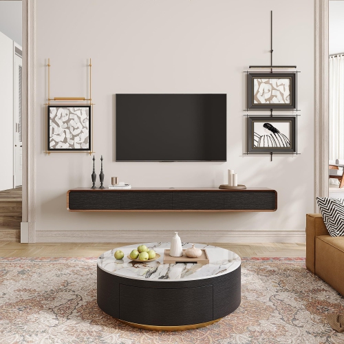 POVISON 95" floating TV stand - Wood color \ Black