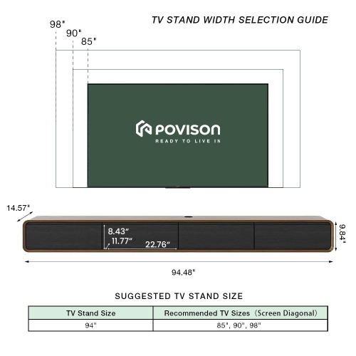 POVISON 95" floating TV stand - Wood color \ Black