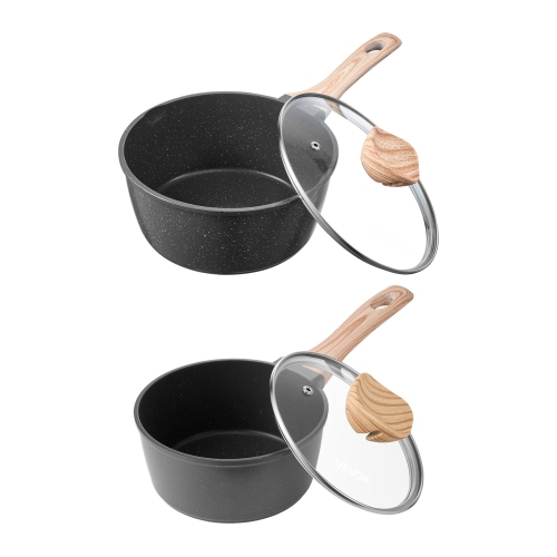 VEVOR  Saucepan Set, 1.5 Qt & 2.5 Qt Nonstick Saucepan w Glass Lids, Multipurpose Cooking Sauce Pots w Detachable Handles, Sauce Pan Kitchen