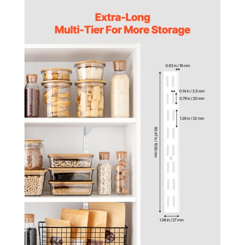 VEVOR 60-inch 5 Pack Shelf Pilaster, Dual Track Upright Wall Shelving System, Heavy Duty Support System Twin Slot Shelf Rails, 25 Screws, Suitable