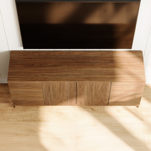 WAMPAT Fluted Sideboard Buffet Cabinet, 61.6" Kitchen Storage Cabinets with 4 Doors & Adjustable Shelves, Modern Coffee Bar Accent Cabinet Credenza