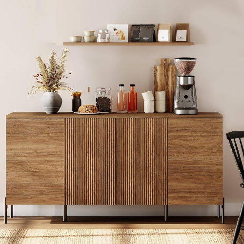 WAMPAT Fluted Sideboard Buffet Cabinet, 61.6" Kitchen Storage Cabinets with 4 Doors & Adjustable Shelves, Modern Coffee Bar Accent Cabinet Credenza