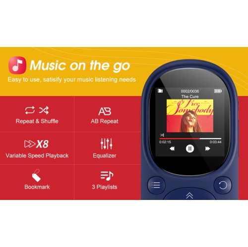 32GB MP3 Music Player with Bluetooth 5.3, HiFi Music MP3 Player with Sensitive Touch Buttons and 1.5 Inch Screen, Portable MP3 Player with Clip for