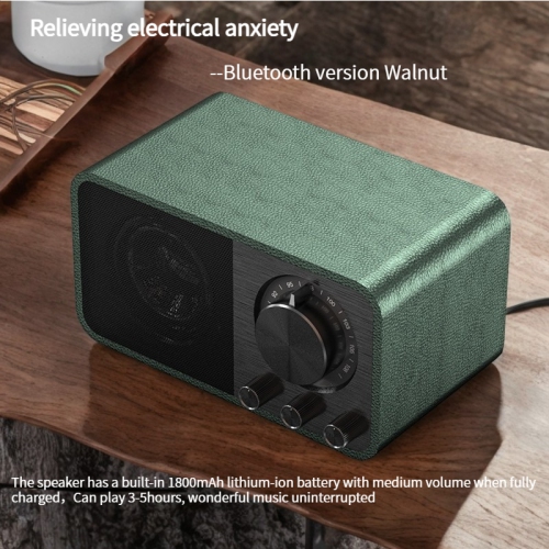 Portable Bluetooth speaker, digital radio, retro FM radio, rechargeable music player, leather green.