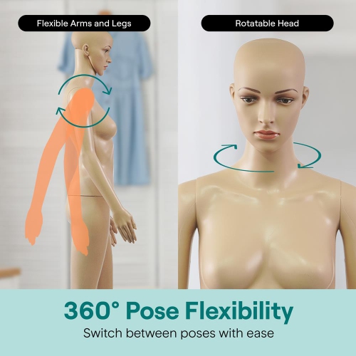 SereneLife 68.9" Tall Full-Body Female Mannequin with Adjustable Head, Flexible Limbs and Detachable Design, Perfect for Clothing Stores, Boutiques,