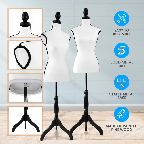 Female Mannequin, Hanging Fashion Torso Display Form Mannequin with Hook, Adjustable Tripod Stand, Glossy White, for Sweaters, T-Shirts, Jackets,