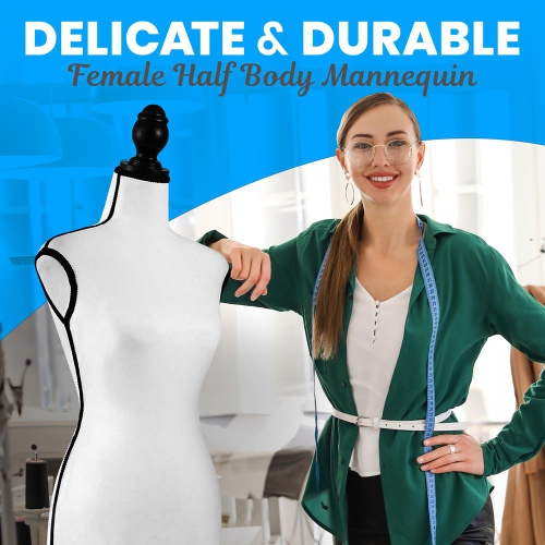 Female Mannequin, Hanging Fashion Torso Display Form Mannequin with Hook, Adjustable Tripod Stand, Glossy White, for Sweaters, T-Shirts, Jackets,