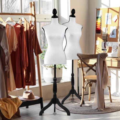 Female Mannequin, Hanging Fashion Torso Display Form Mannequin with Hook, Adjustable Tripod Stand, Glossy White, for Sweaters, T-Shirts, Jackets,