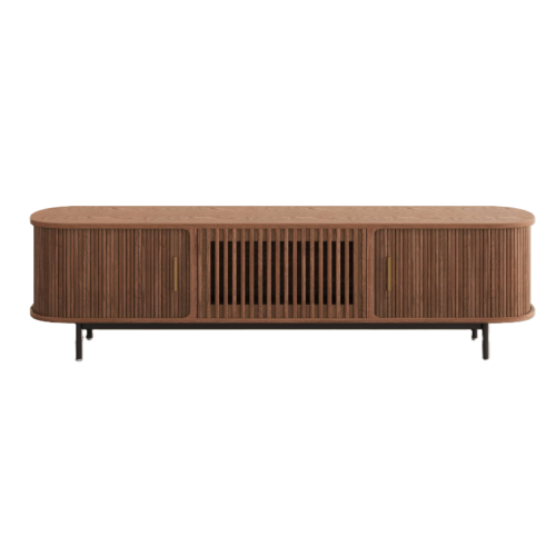 POVISON 70.87" Mid-Century Modern Tambour Door TV Stand - Walnut