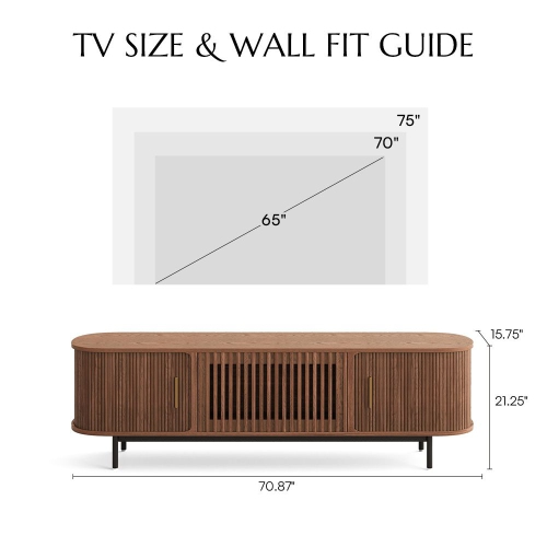 POVISON 70.87" Mid-Century Modern Tambour Door TV Stand - Walnut