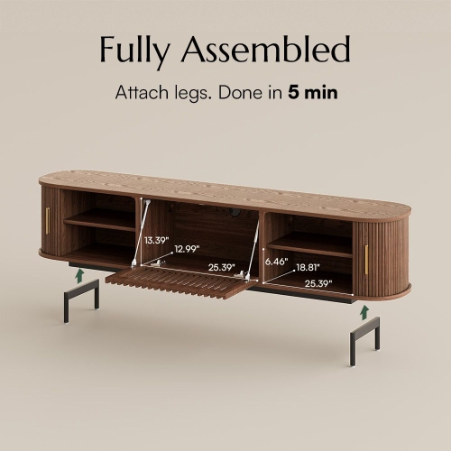 POVISON 70.87" Mid-Century Modern Tambour Door TV Stand - Walnut