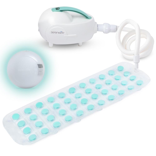 SereneLife Heated Bubble Bath Mat - Portable Spa Massager with Waterproof Light, Customizable Bubble Intensity, Pillow & Remote for Ultimate Comfort