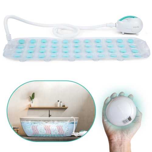 SereneLife Heated Bubble Bath Mat - Portable Spa Massager with Waterproof Light, Customizable Bubble Intensity, Pillow & Remote for Ultimate Comfort
