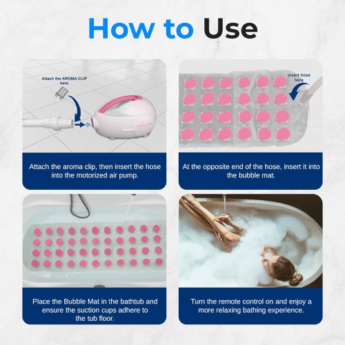 SereneLife Heated Bubble Bath Mat - Portable Spa Massager with Waterproof Light, Customizable Bubble Intensity, Pillow & Remote for Ultimate Comfort