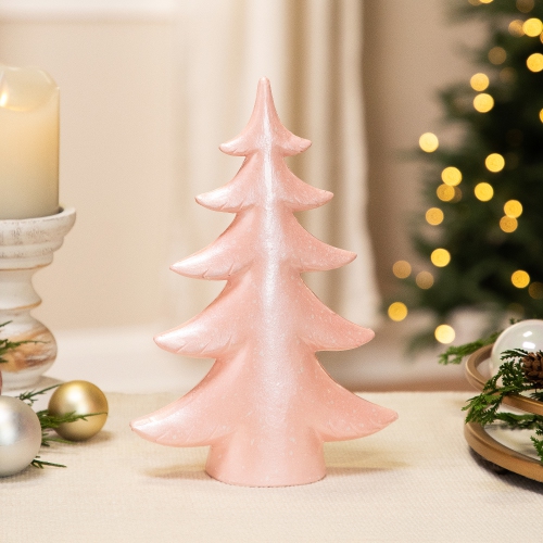 Arbre de Noël scintillant enneigé de table - 10&nbsp;po - Rose pâle