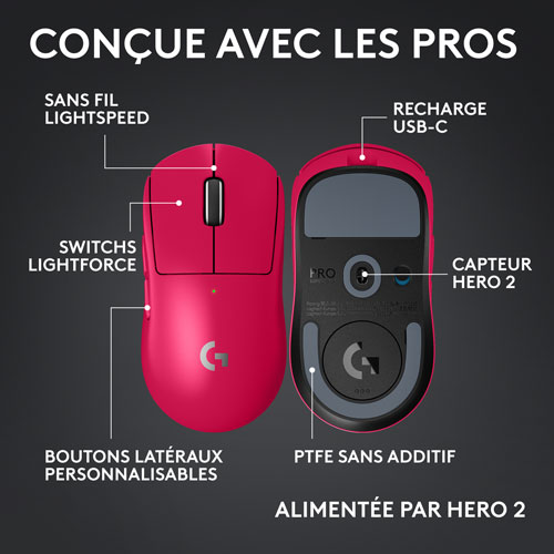 Logitech G PRO X Superlight 2 Compact 44000 DPI Wireless HERO 2 Gaming Mouse - Magenta