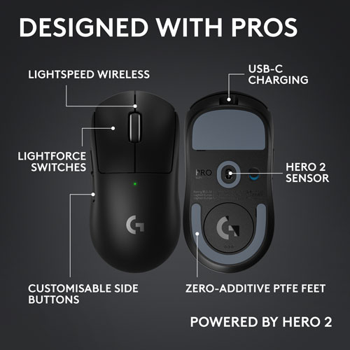 Logitech G PRO X Superlight 2 Compact 44000 DPI Wireless HERO 2 Gaming Mouse - Black
