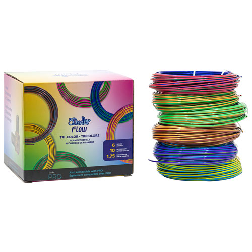 Ensemble de recharge de filament de plastique tricolore Flow de 3Doodler - 6 bobines