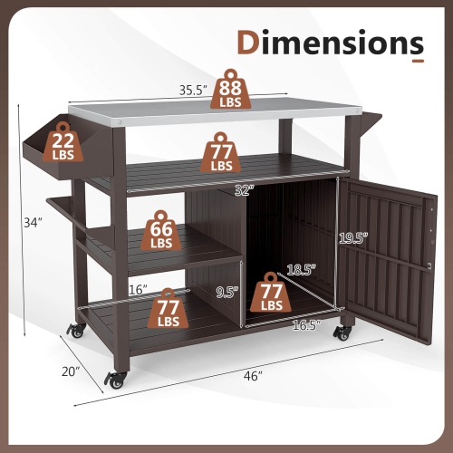Table de préparation mobile pour barbecue extérieur de Costway avec tablettes d'armoire de rangement pour barbecue