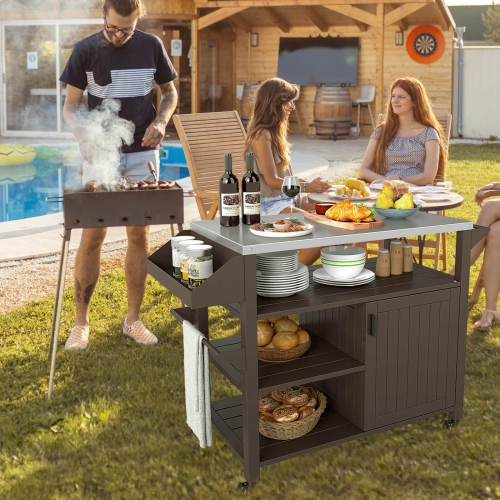 Table de préparation mobile pour barbecue extérieur de Costway avec tablettes d'armoire de rangement pour barbecue