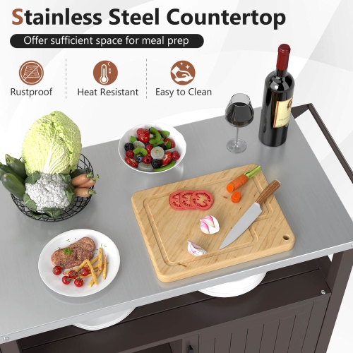 Table de préparation mobile pour barbecue extérieur de Costway avec tablettes d'armoire de rangement pour barbecue