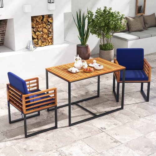 Costway Acacia Wood Outdoor Dining Chairs Set of 4 with Soft Cushions & Metal Frame