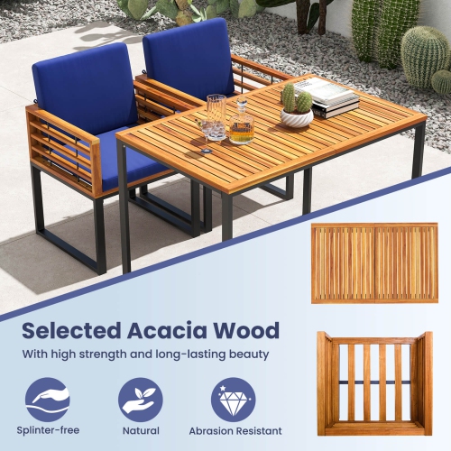 Costway Acacia Wood Outdoor Dining Chairs Set of 4 with Soft Cushions & Metal Frame
