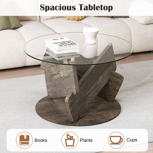 Costway Round Glass Coffee Table 32" Modern Center Table with Clear Tempered Glass Top