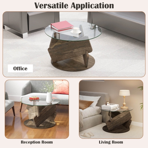 Costway Round Glass Coffee Table 32" Modern Center Table with Clear Tempered Glass Top