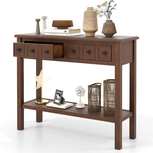 Costway Console Table 38" Narrow Accent Sofa Table with 2 Drawers & Bottom Storage Shelf