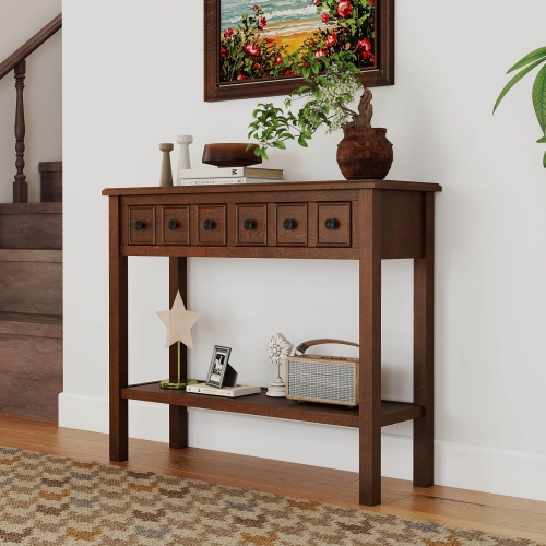 Costway Console Table 38" Narrow Accent Sofa Table with 2 Drawers & Bottom Storage Shelf