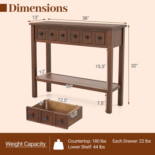 Costway Console Table 38" Narrow Accent Sofa Table with 2 Drawers & Bottom Storage Shelf