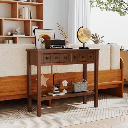 Costway Console Table 38" Narrow Accent Sofa Table with 2 Drawers & Bottom Storage Shelf
