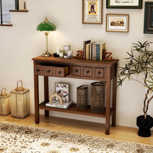 Costway Console Table 38" Narrow Accent Sofa Table with 2 Drawers & Bottom Storage Shelf