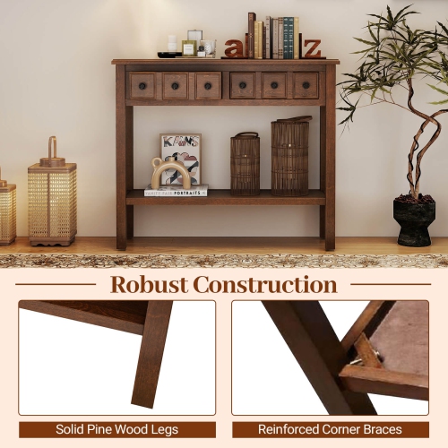 Costway Console Table 38" Narrow Accent Sofa Table with 2 Drawers & Bottom Storage Shelf