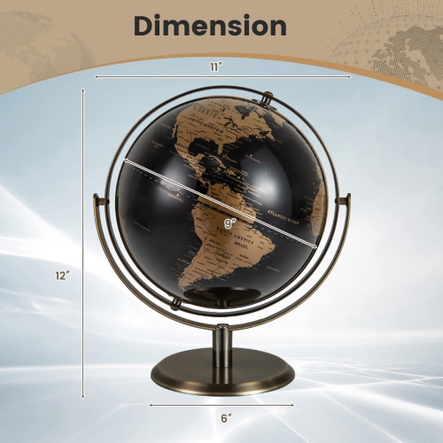 Costway 9-Inch Metallic Black World Globe 720° Rotating Earth Globe with Metal Stand