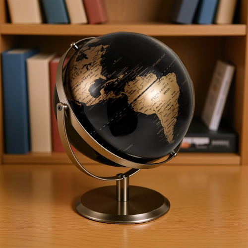 Costway 9-Inch Metallic Black World Globe 720° Rotating Earth Globe with Metal Stand