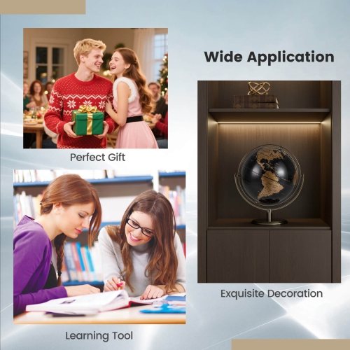 Costway 9-Inch Metallic Black World Globe 720° Rotating Earth Globe with Metal Stand