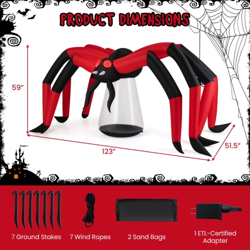 Costway 5 FT Halloween Inflatable Spider with Red Tunnel Light Eyes Ground Stakes for Lawn