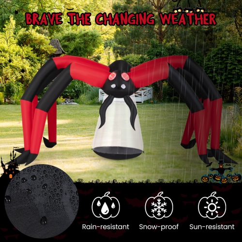 Costway 5 FT Halloween Inflatable Spider with Red Tunnel Light Eyes Ground Stakes for Lawn