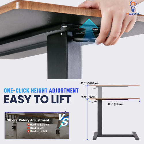 IMGadgets Height Adjustable Desk 80x40 cm | Standing Desk for Work and Home | Overbed C - Table Height Adjustable Desk Max Height 103 cm (FREE