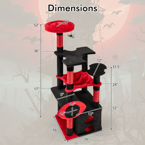 Costway 52" Gothic Cat Tree with Plush Perch & Condo Hammock& Hanging Spider Toy
